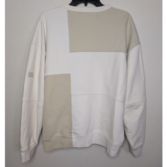 FRAME Patchwork French Cotton-Terry Crewneck Sweatshirt in Milk Beige Size Large - Picture 4 of 8